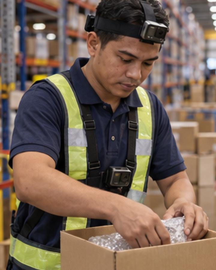 Retail & logistics recorder at work with a head camera