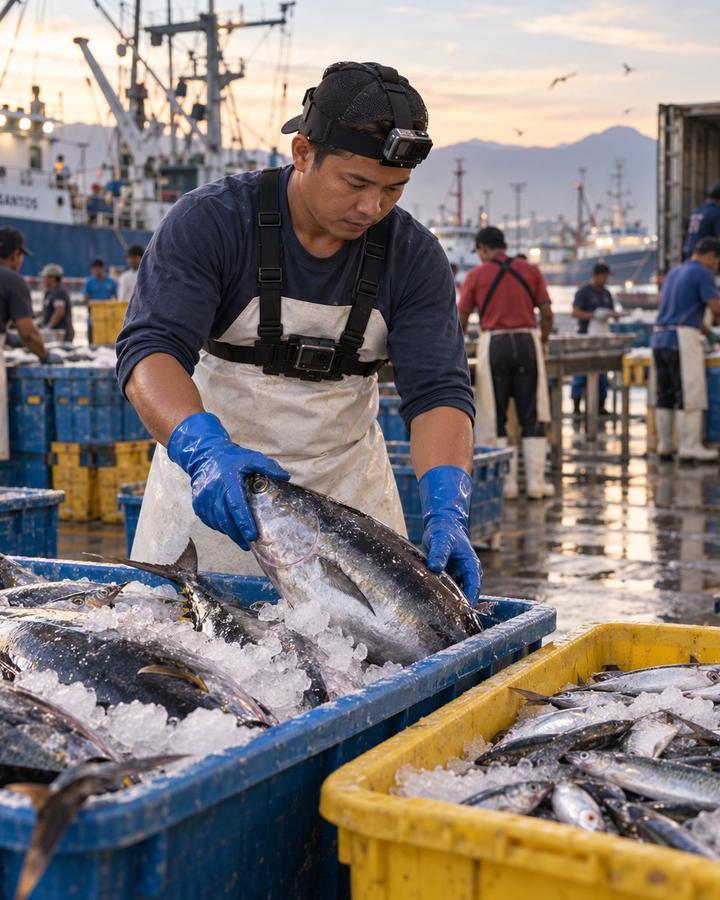 Fisheries recorder at work with a head camera